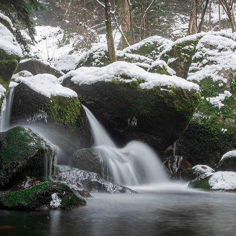 Kleiner Wasserfall im winterlichen Wald - Fotograf - Joachim Pressl photography